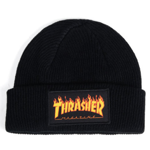 Thrasher Flame Logo Patch Beanie Black